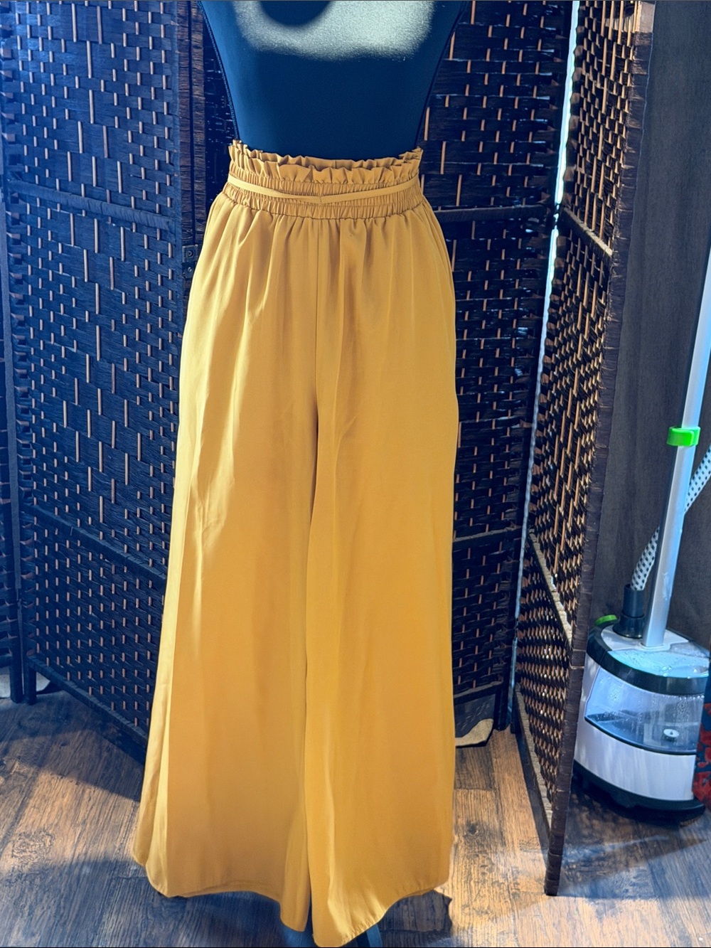 High-Waist Mustard Wide-Leg Palazzo Pants